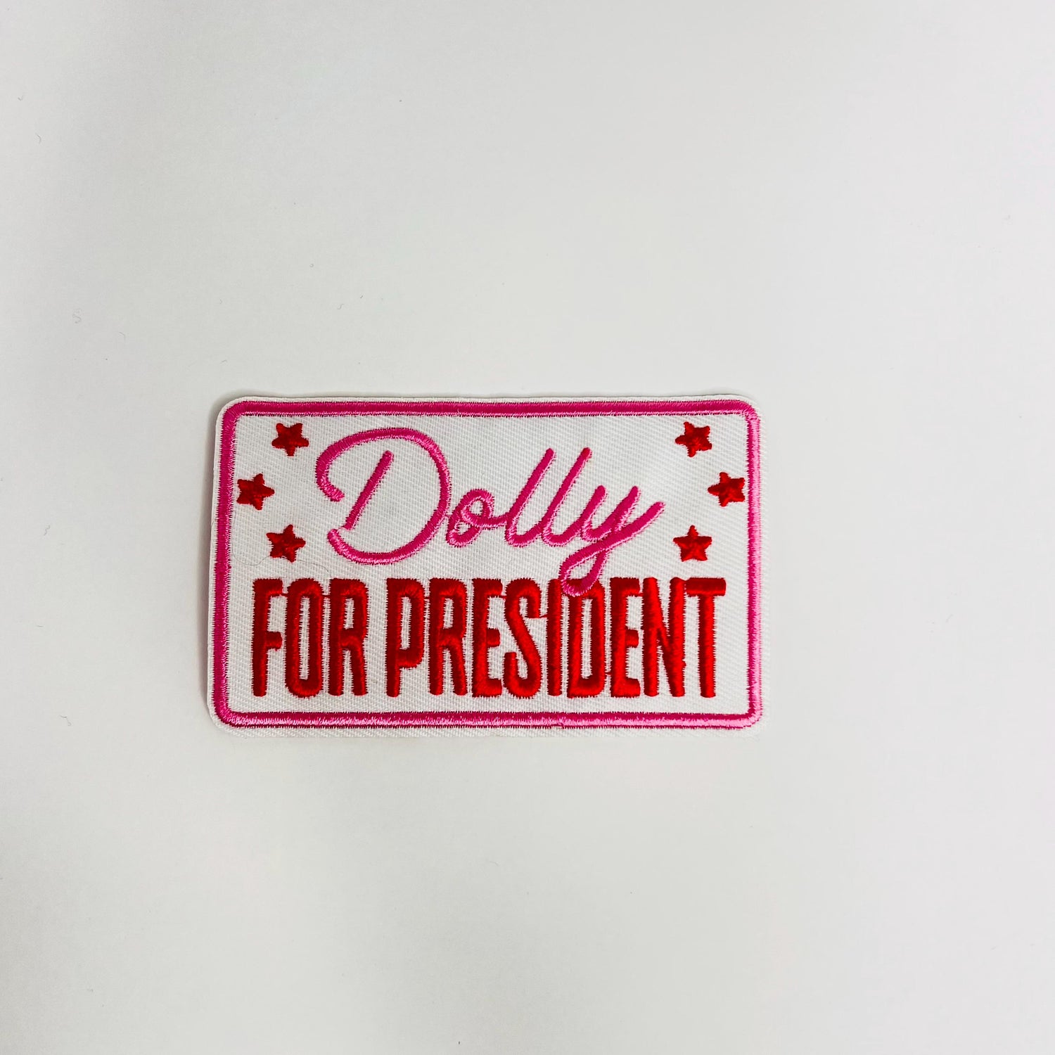 Dolly For President Patch | Embroidered Iron-On Patch | Retro Dolly Parton Patch | Country Music | Western Hat | Patch Light Pink & Red