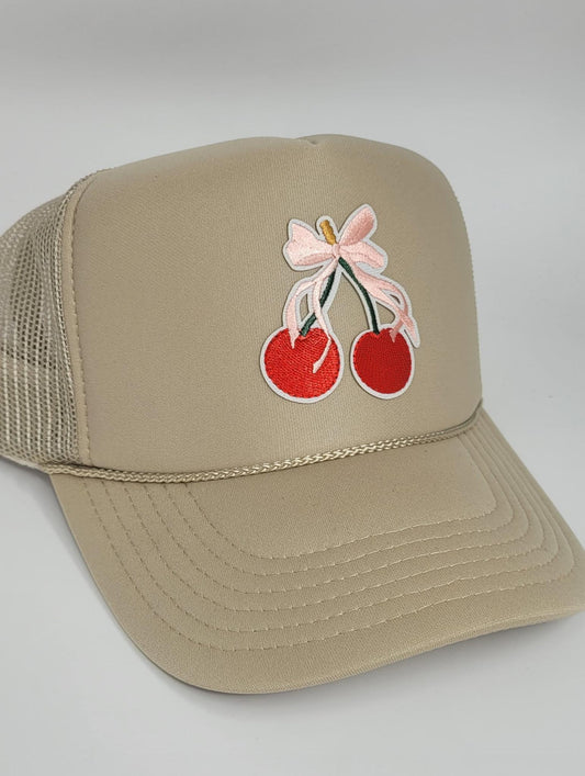 Cherry Bow Trucker Hat | Cute Aesthetic Embroidered Patch Hat |  |  Trendy Girly Gift