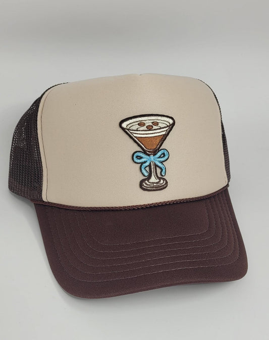 Espresso Martini Trucker Hat | Coffee Cocktail Patch Hat | Trendy Brown Beige Snapback | Cute Drink Hat | Fun for Coffee & Cocktail Lovers