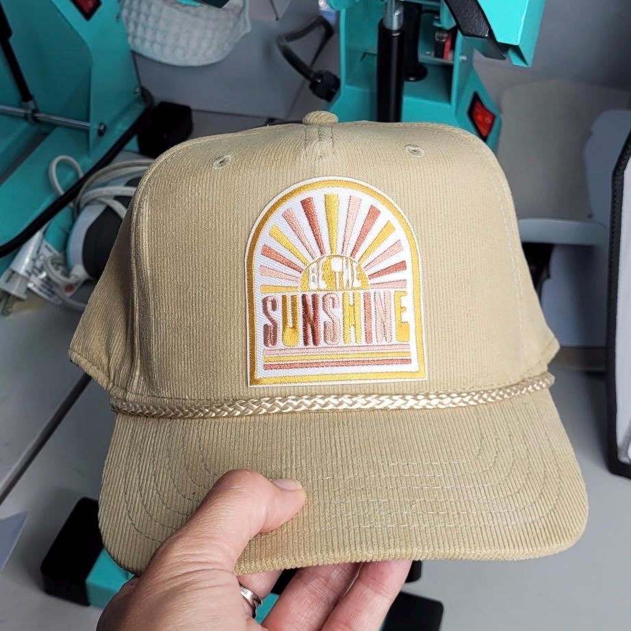 Be the Sunshine Corduroy Hat | Retro Patch Hat | Tan Rope Hat | Adjustable Snapback | Happy Vibes Hat | Positive Gift for Her