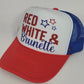Red White & Blonde or Brunette Trucker Hat – 4th of July Glitter Hat – Patriotic Trucker Cap – Glitter Vinyl – Funny USA Hat