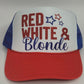 Red White & Blonde or Brunette Trucker Hat – 4th of July Glitter Hat – Patriotic Trucker Cap – Glitter Vinyl – Funny USA Hat