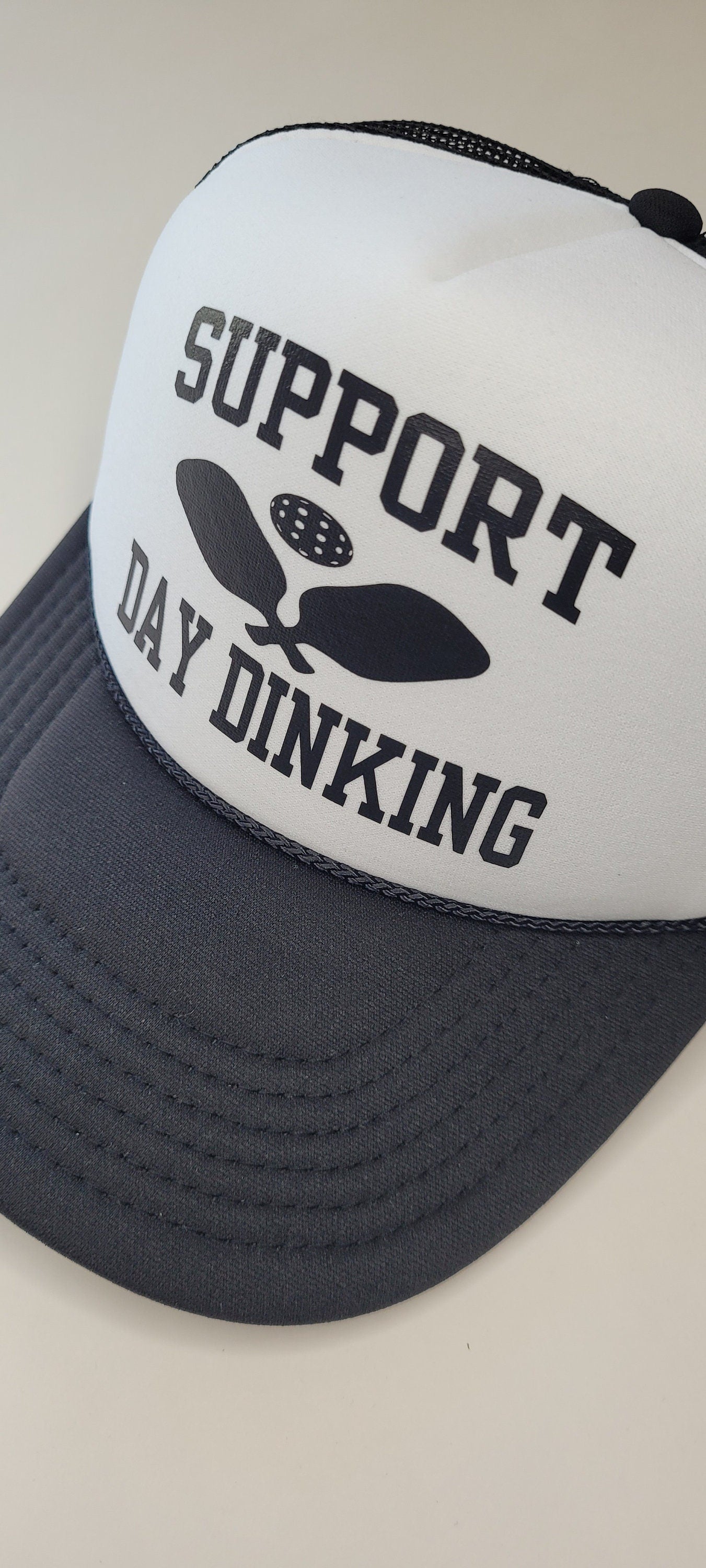 Support Day Dinking Pickleball Trucker Hat - For Pickleball Enthusiasts and Daytime Fun - Black & White Mesh Back Cap