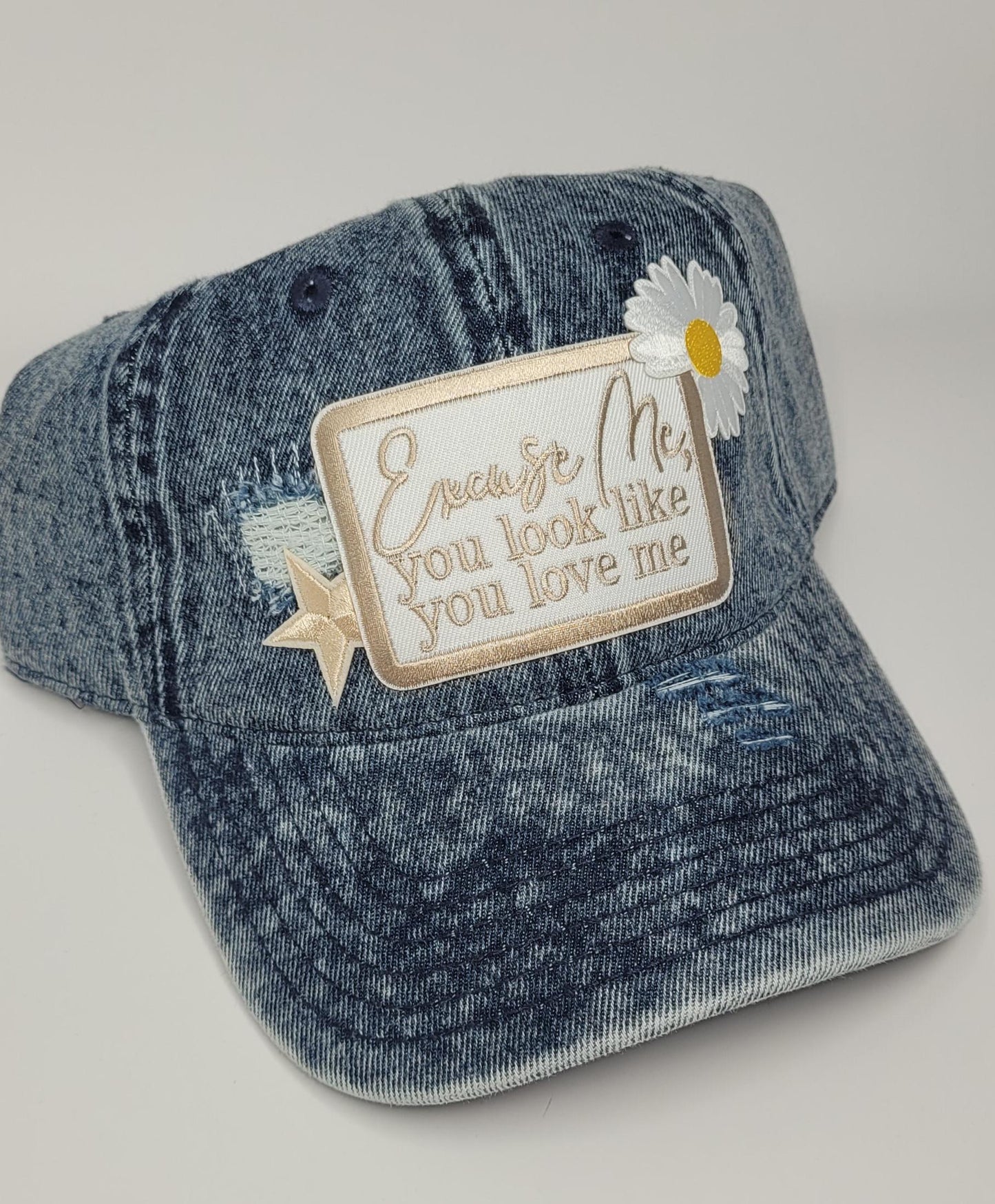 Excuse Me You Look Like You Love Me Distressed Denim Dad Hat | Custom Cute Hat