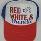 Red White & Blonde or Brunette Trucker Hat – 4th of July Glitter Hat – Patriotic Trucker Cap – Glitter Vinyl – Funny USA Hat