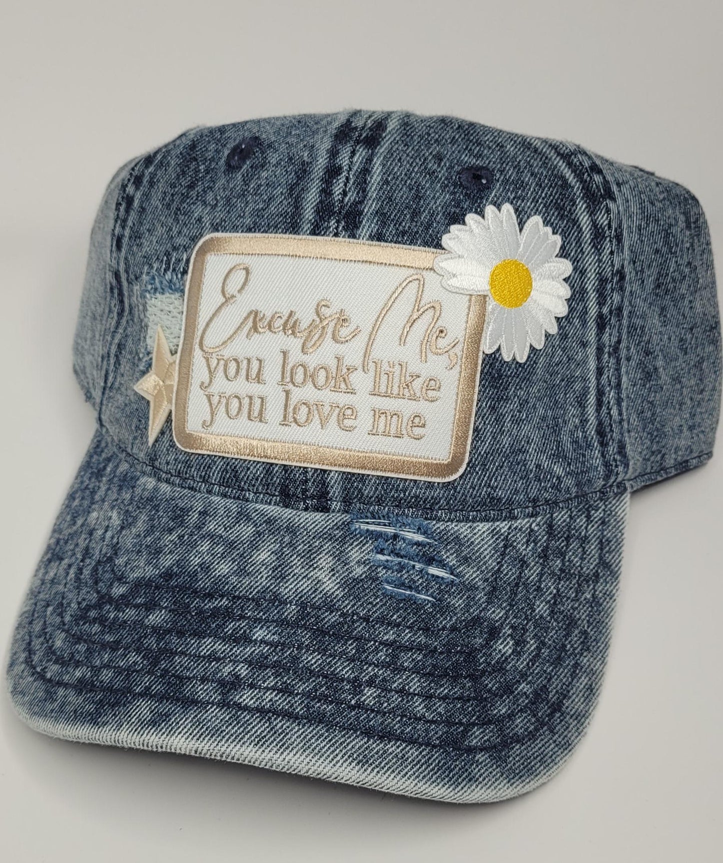 Excuse Me You Look Like You Love Me Distressed Denim Dad Hat | Custom Cute Hat