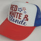 Red White & Blonde or Brunette Trucker Hat – 4th of July Glitter Hat – Patriotic Trucker Cap – Glitter Vinyl – Funny USA Hat
