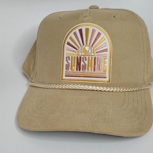 Be the Sunshine Corduroy Hat | Retro Patch Hat | Tan Rope Hat | Adjustable Snapback | Happy Vibes Hat | Positive Gift for Her