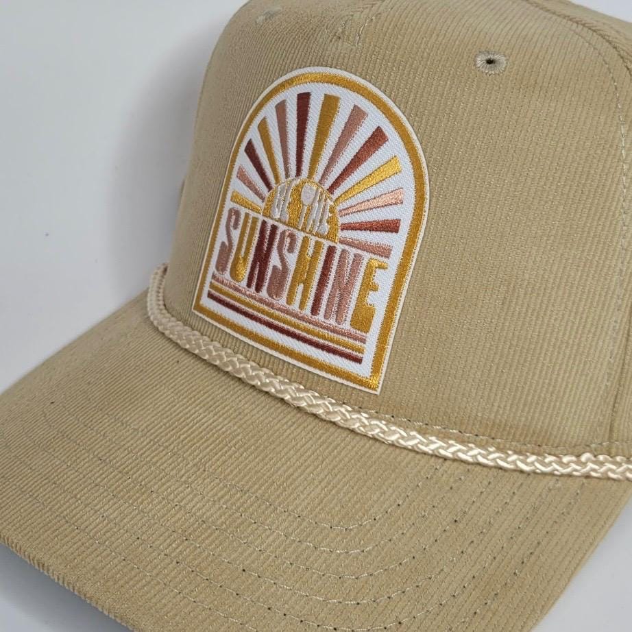 Be the Sunshine Corduroy Hat | Retro Patch Hat | Tan Rope Hat | Adjustable Snapback | Happy Vibes Hat | Positive Gift for Her