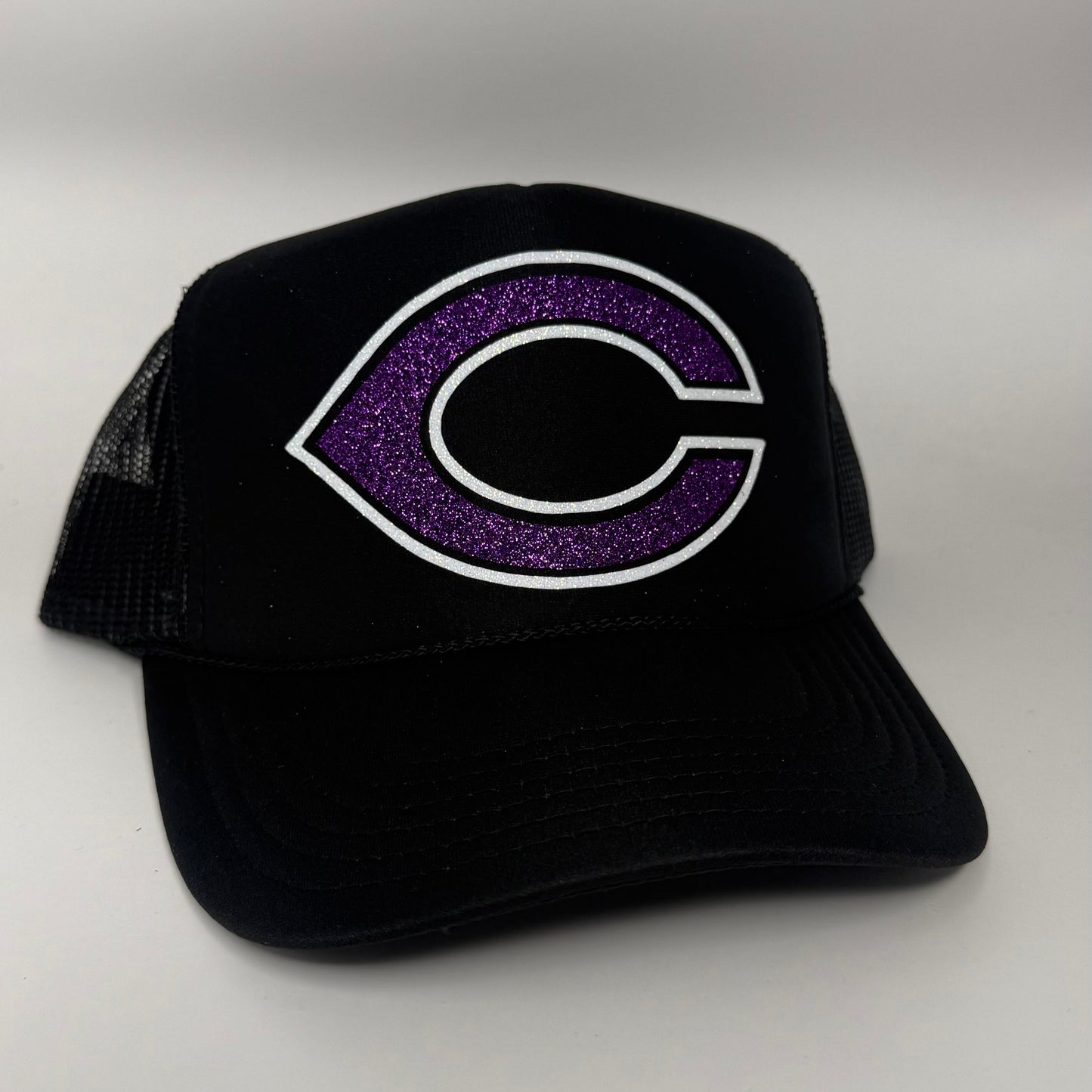 Carlsbad High School Trucker Hat | Glitter Vinyl Purple C Logo | School Spirit Cap | 2 Color Options