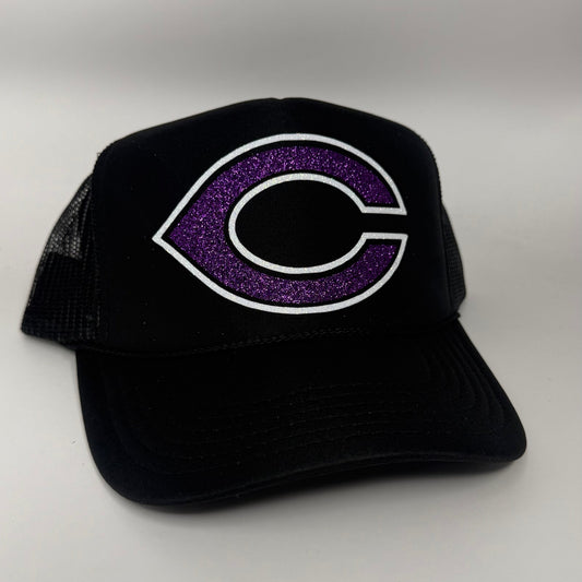 Carlsbad High School Trucker Hat | Glitter Vinyl Purple C Logo | School Spirit Cap | 2 Color Options