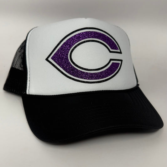 Carlsbad High School Trucker Hat | Glitter Vinyl Purple C Logo | School Spirit Cap | 2 Color Options