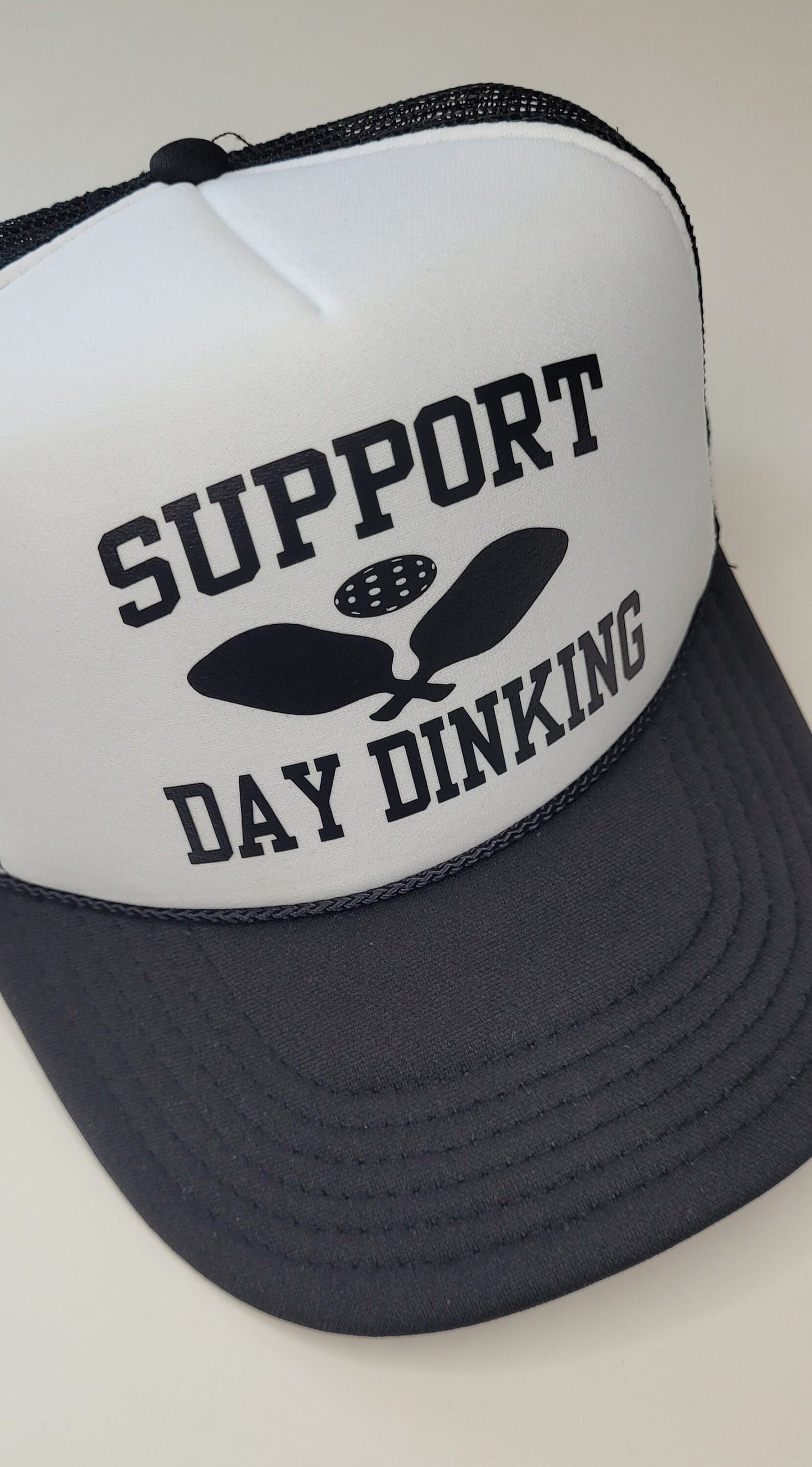 Support Day Dinking Pickleball Trucker Hat - For Pickleball Enthusiasts and Daytime Fun - Black & White Mesh Back Cap