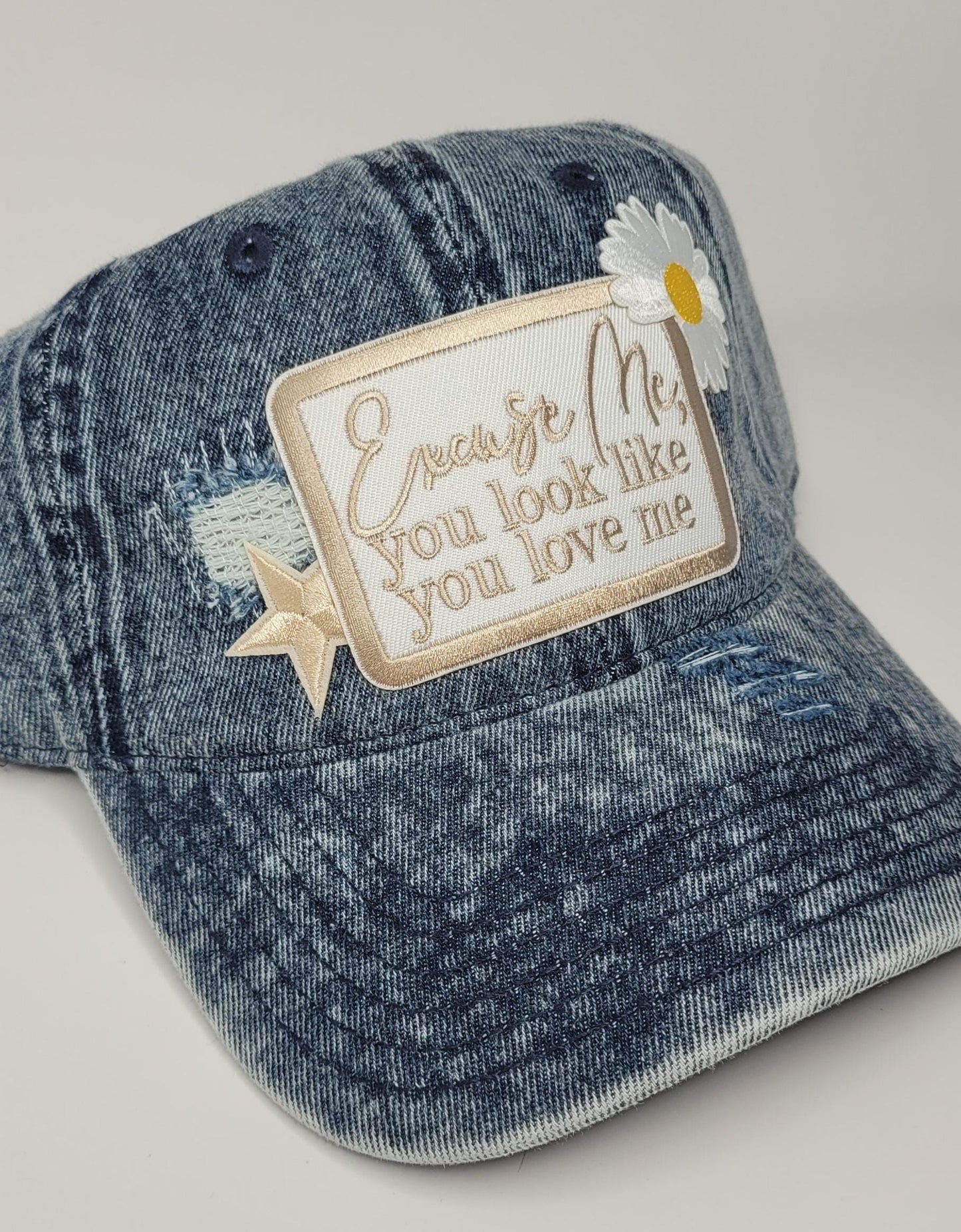Excuse Me You Look Like You Love Me Distressed Denim Dad Hat | Custom Cute Hat