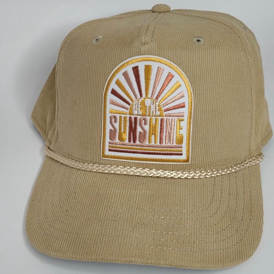 Be the Sunshine Corduroy Hat | Retro Patch Hat | Tan Rope Hat | Adjustable Snapback | Happy Vibes Hat | Positive Gift for Her