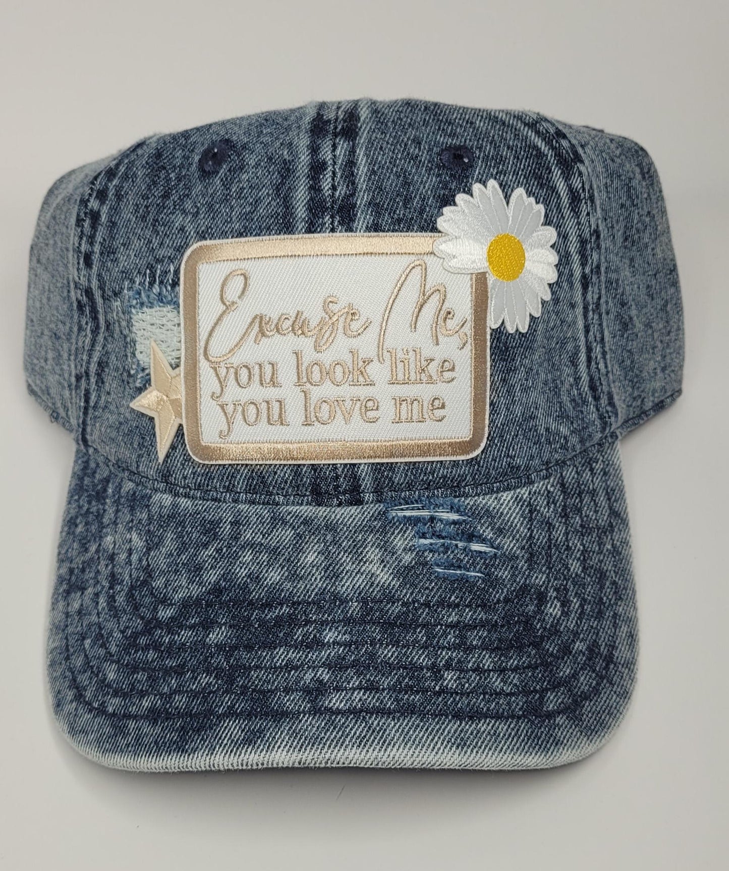 Excuse Me You Look Like You Love Me Distressed Denim Dad Hat | Custom Cute Hat