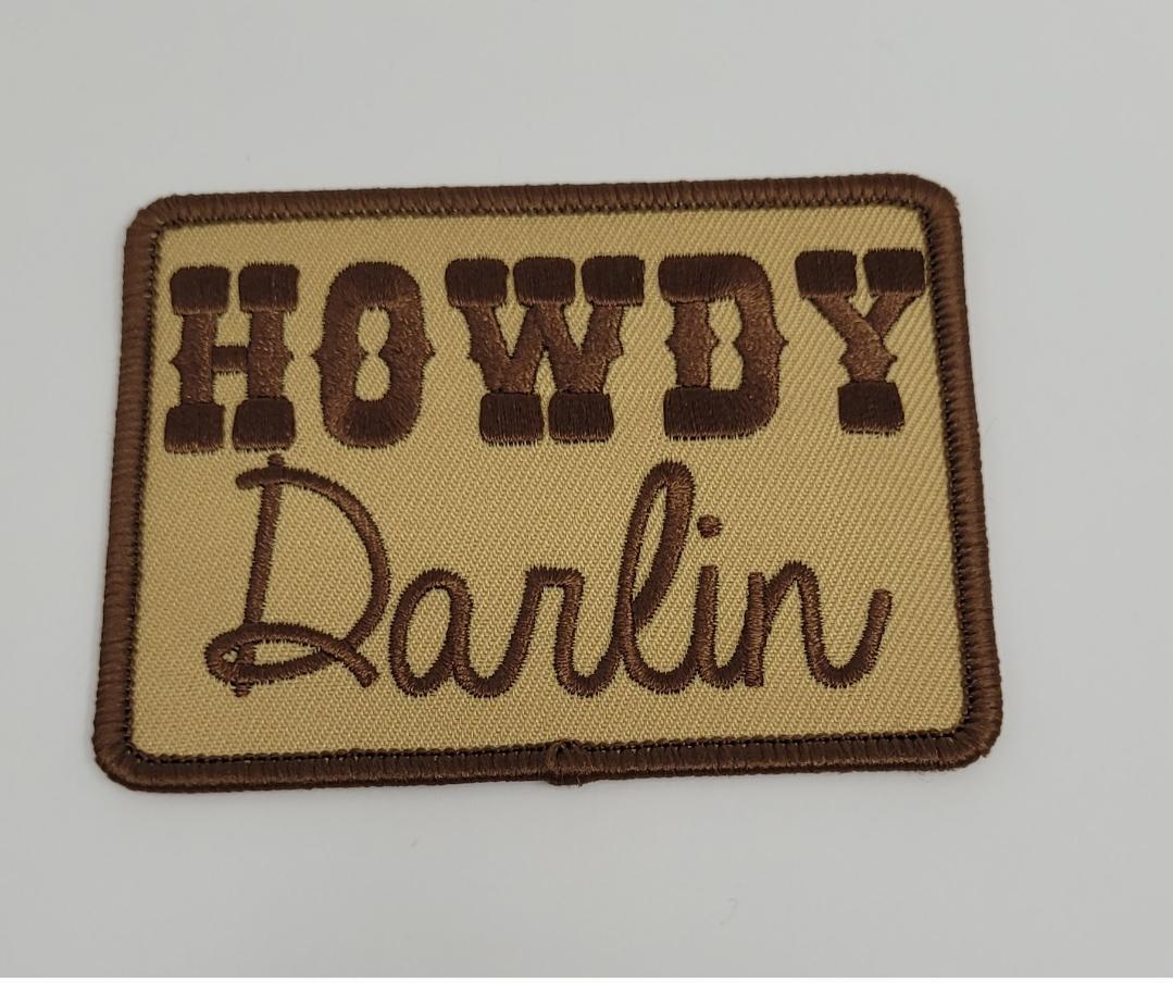 Brown Howdy Darlin Iron on Patch | Retro Country Embroidered Patch