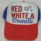 Red White & Blonde or Brunette Trucker Hat – 4th of July Glitter Hat – Patriotic Trucker Cap – Glitter Vinyl – Funny USA Hat