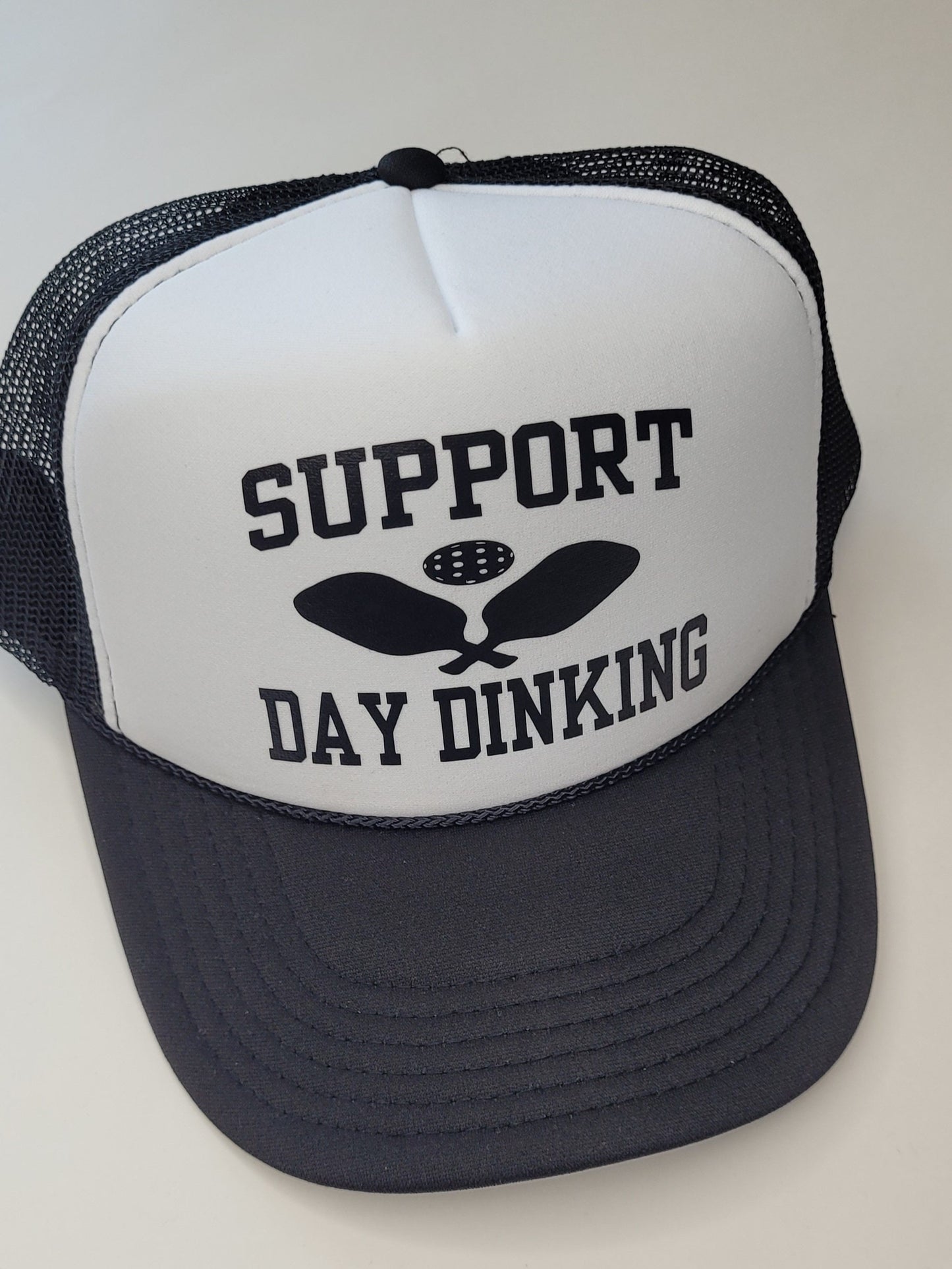 Support Day Dinking Pickleball Trucker Hat - For Pickleball Enthusiasts and Daytime Fun - Black & White Mesh Back Cap