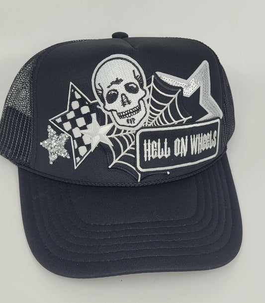 Halloween Trucker Hat – Hell on Wheels, Spider Web, and Skeleton Hat | With or Without Chain