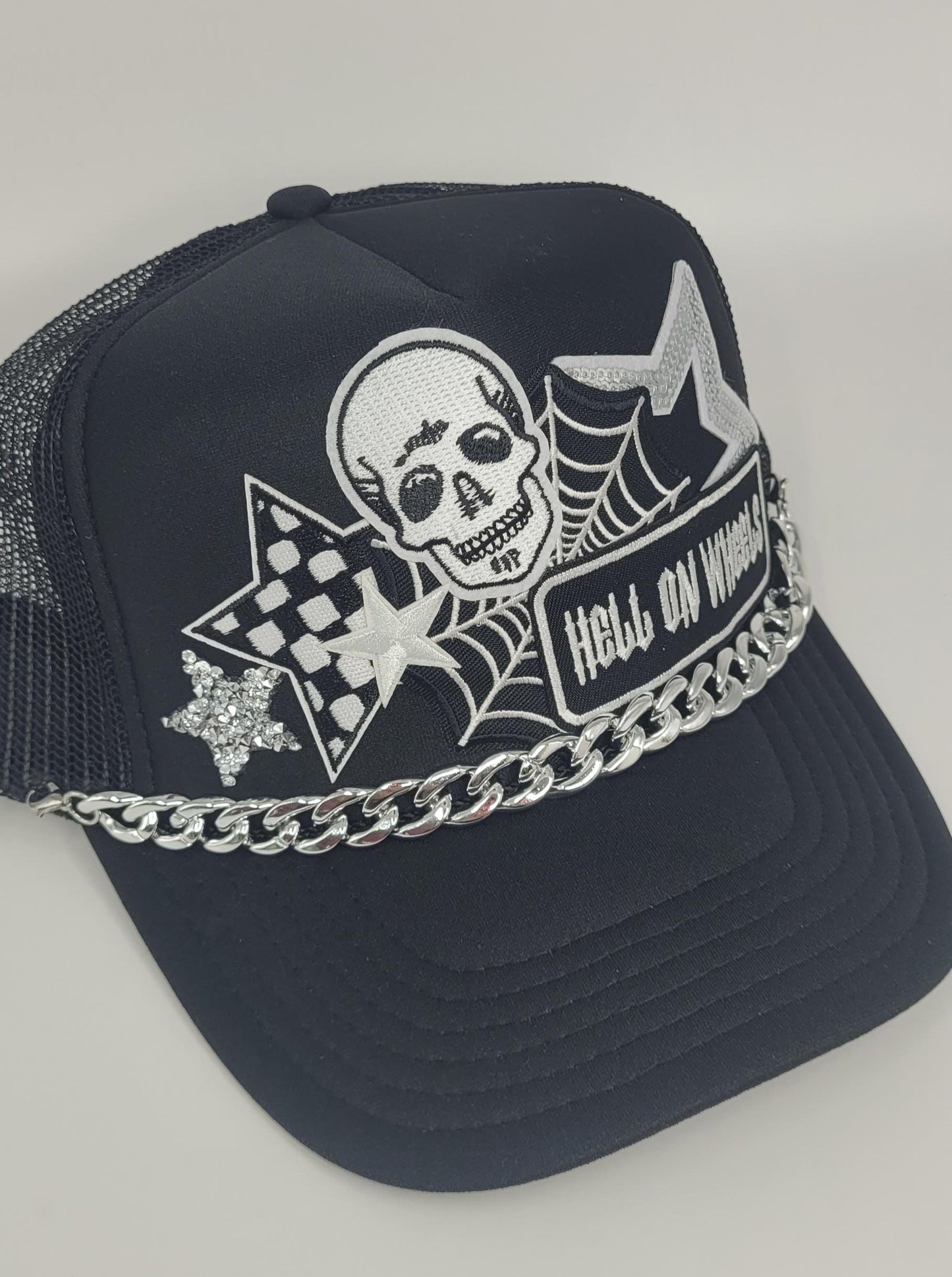 Halloween Trucker Hat – Hell on Wheels, Spider Web, and Skeleton Hat | With or Without Chain