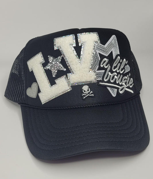 Las Vegas Raiders Inspired Football Trucker Hat | LV Lil Bougie Custom Hat