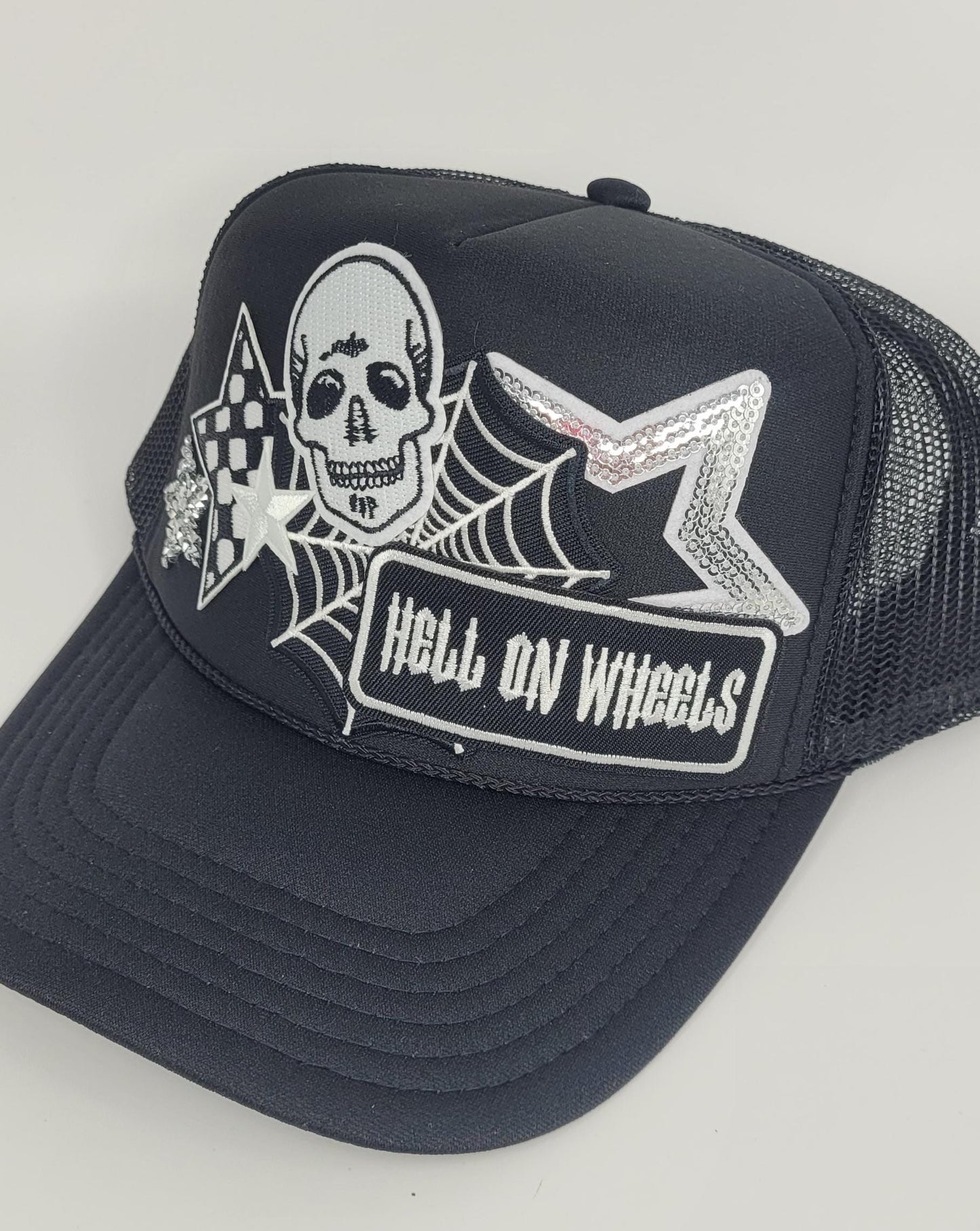 Halloween Trucker Hat – Hell on Wheels, Spider Web, and Skeleton Hat | With or Without Chain