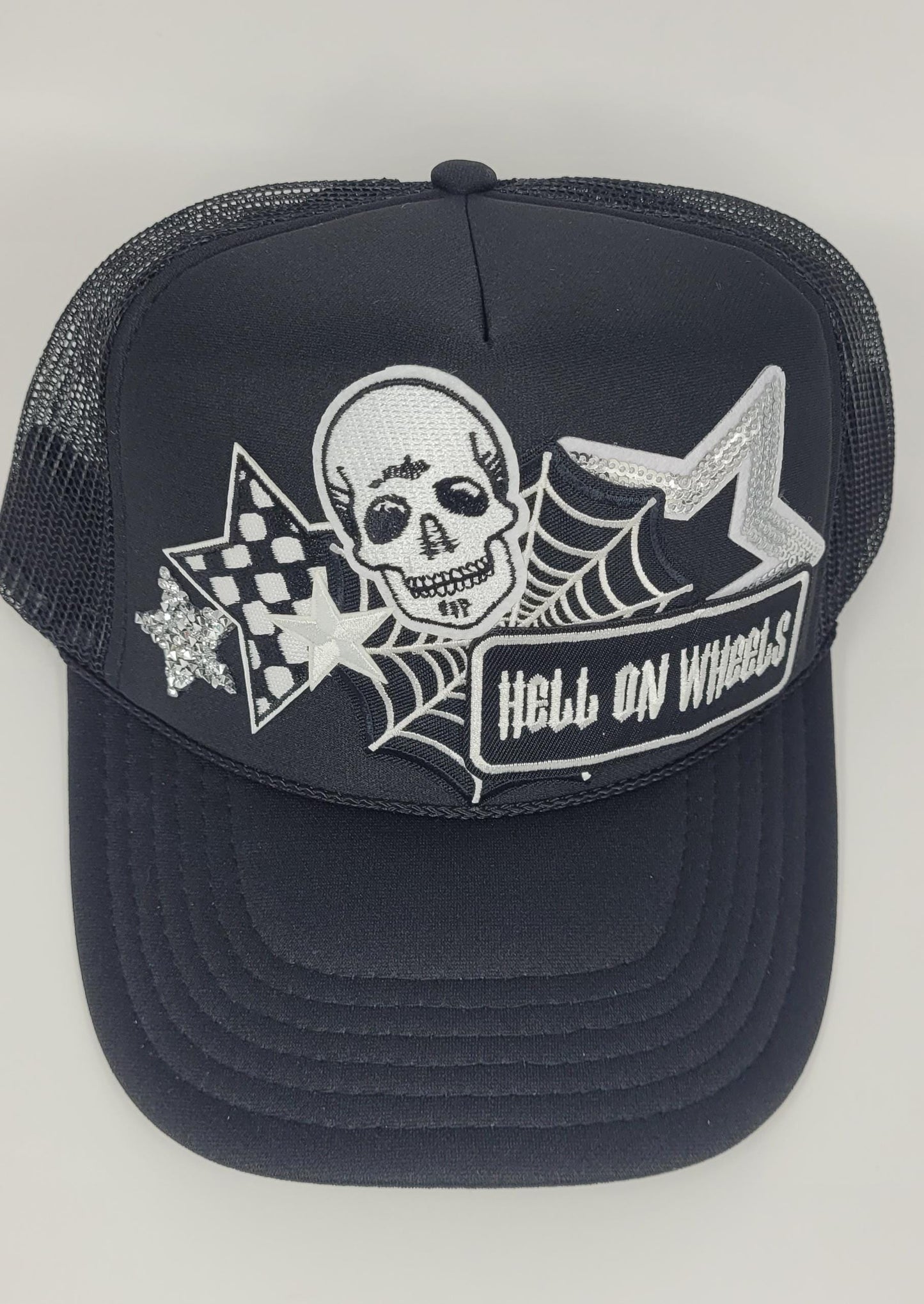Halloween Trucker Hat – Hell on Wheels, Spider Web, and Skeleton Hat | With or Without Chain