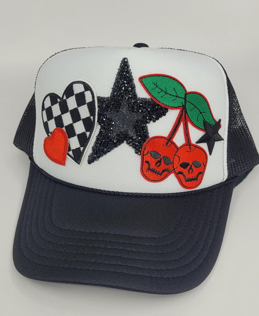Halloween Rocker Vibes - Custom Patch Black Trucker Hat - Fall Edition