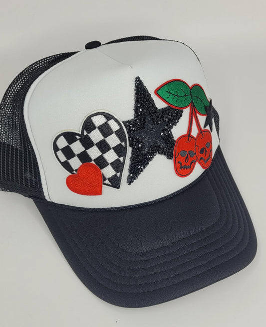 Halloween Rocker Vibes - Custom Patch Black Trucker Hat - Fall Edition