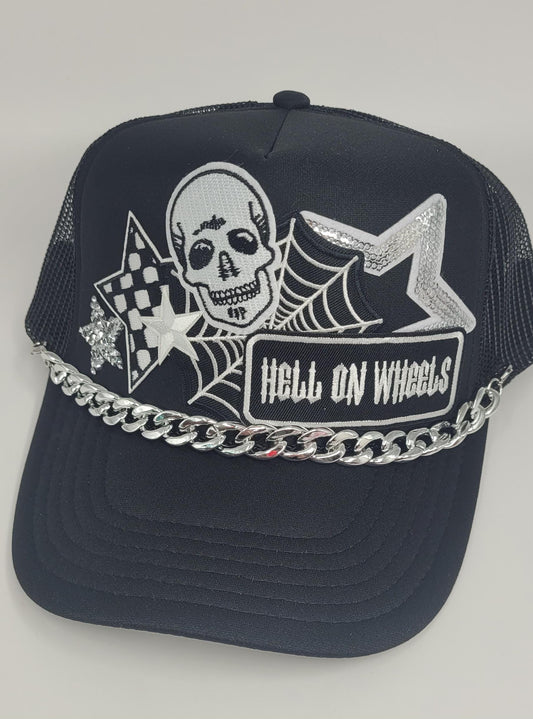 Halloween Trucker Hat – Hell on Wheels, Spider Web, and Skeleton Hat | With or Without Chain