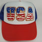 Patriotic USA Trucker Hat – Red White & Blue Mesh Cap with Chenille Patch – 4th of July Hat – American Flag Hat – USA Baseball Cap