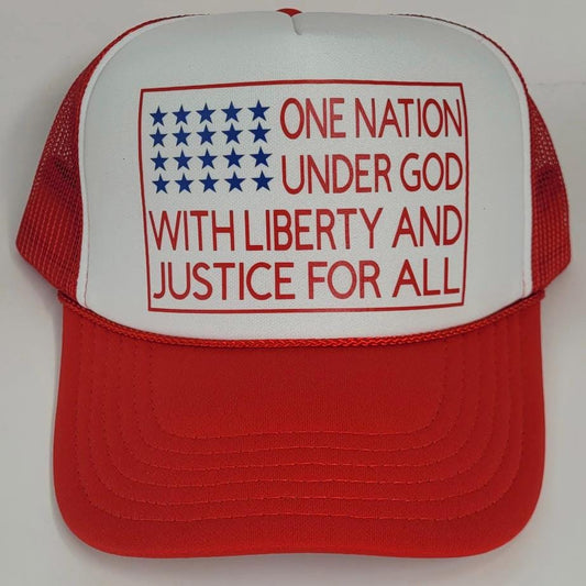 Patriotic USA Trucker Hat – One Nation Under God Hat – 4th of July Hat – American Flag Hat – Red White Blue Mesh Hat – Liberty Hat