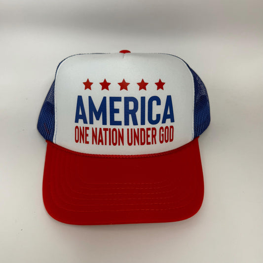 America Trucker Hat | One Nation Under God | Patriotic 4th of July Hat | Red White Blue USA Hat | Independence Day Cap