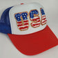 Patriotic USA Trucker Hat – Red White & Blue Mesh Cap with Chenille Patch – 4th of July Hat – American Flag Hat – USA Baseball Cap