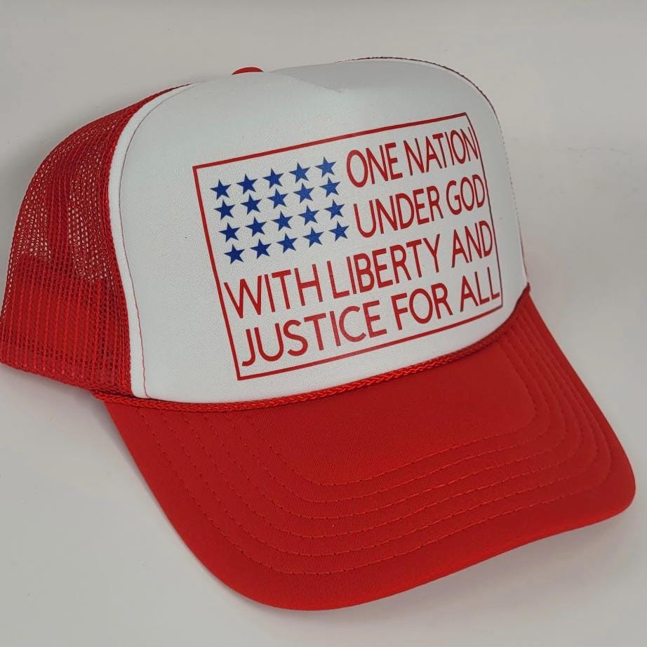 Patriotic USA Trucker Hat – One Nation Under God Hat – 4th of July Hat – American Flag Hat – Red White Blue Mesh Hat – Liberty Hat