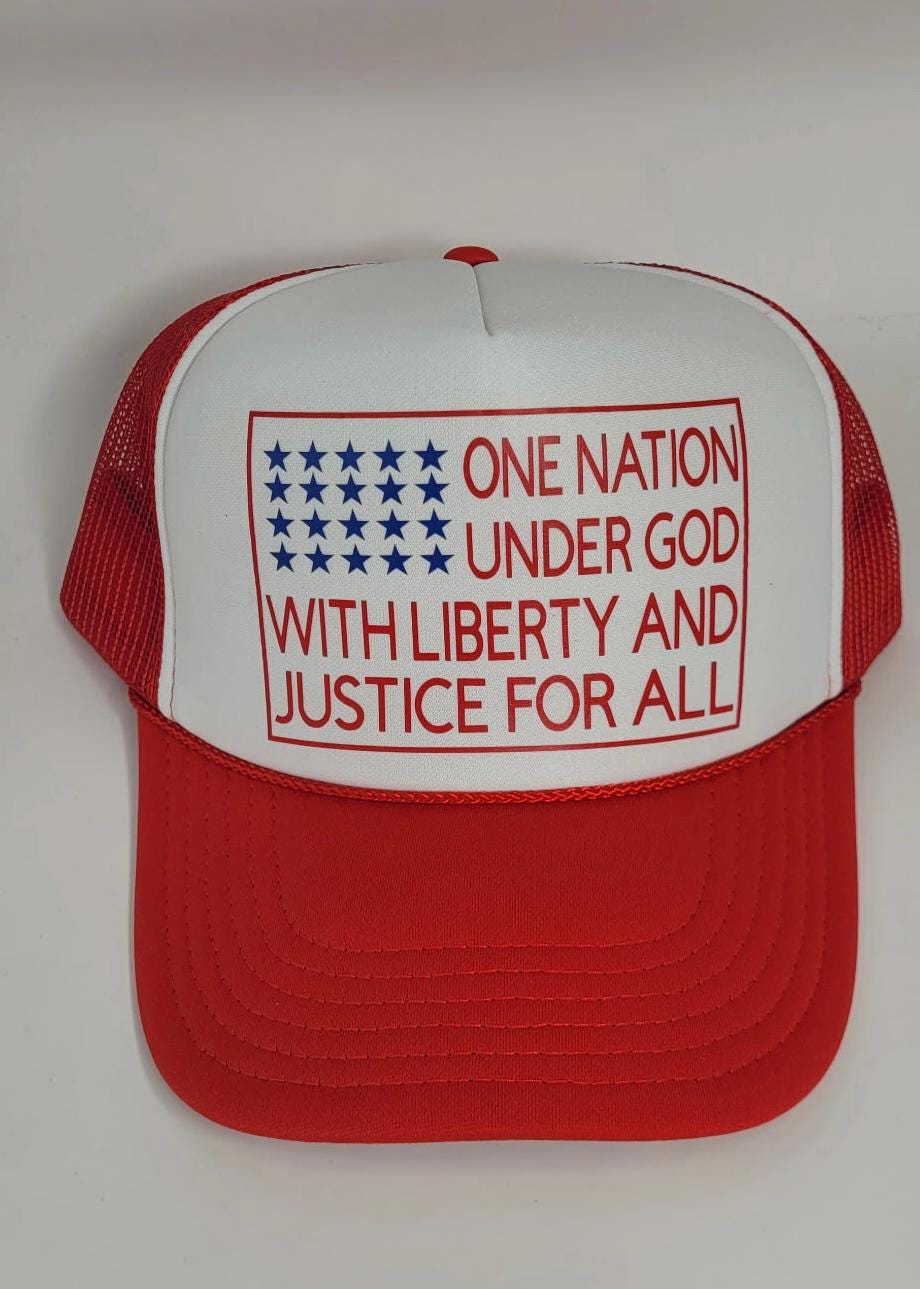 Patriotic USA Trucker Hat – One Nation Under God Hat – 4th of July Hat – American Flag Hat – Red White Blue Mesh Hat – Liberty Hat