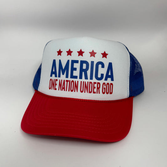 America Trucker Hat | One Nation Under God | Patriotic 4th of July Hat | Red White Blue USA Hat | Independence Day Cap